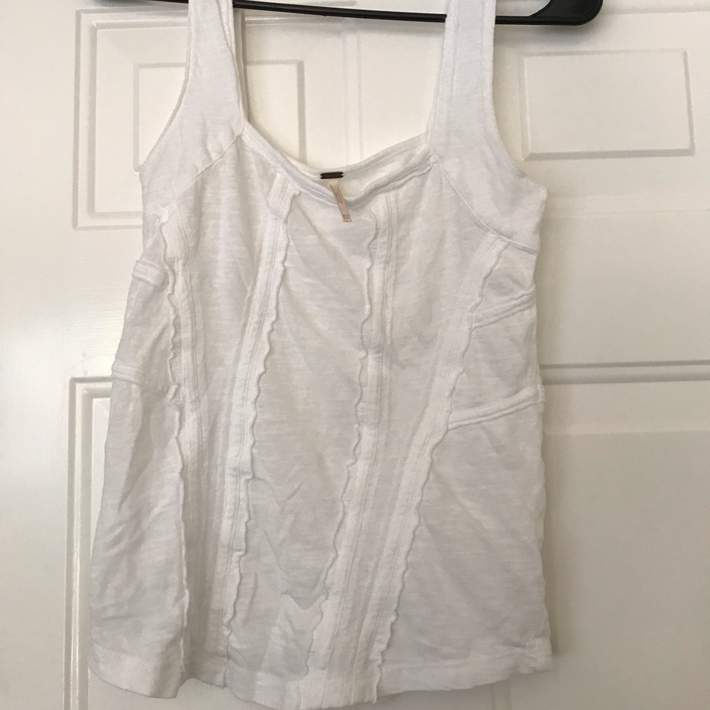 Free People White fitted tank with delicate frill